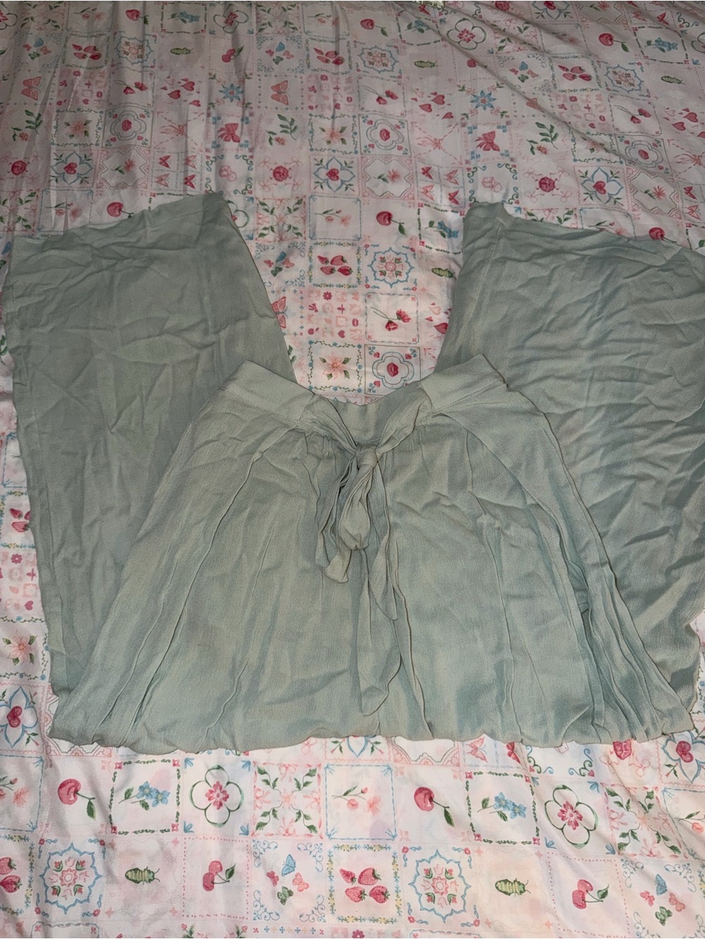 Sage Green wide leg pants with shorts underneath and matching tube top set